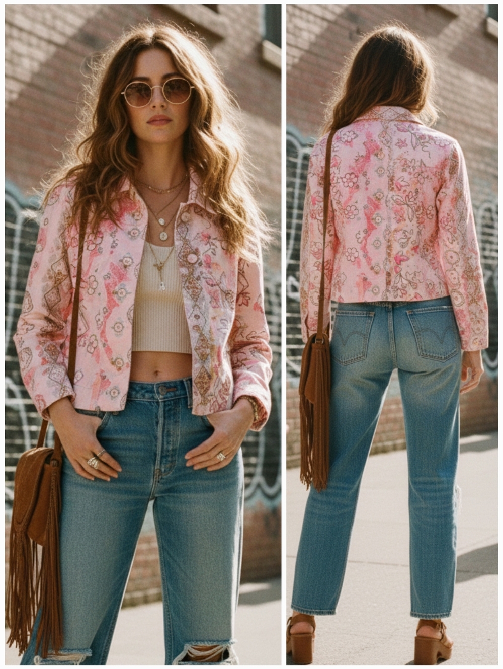 Vintage M 70s Hippie Barbiecore Boho Dopamine Western Floral Canvas Jacket